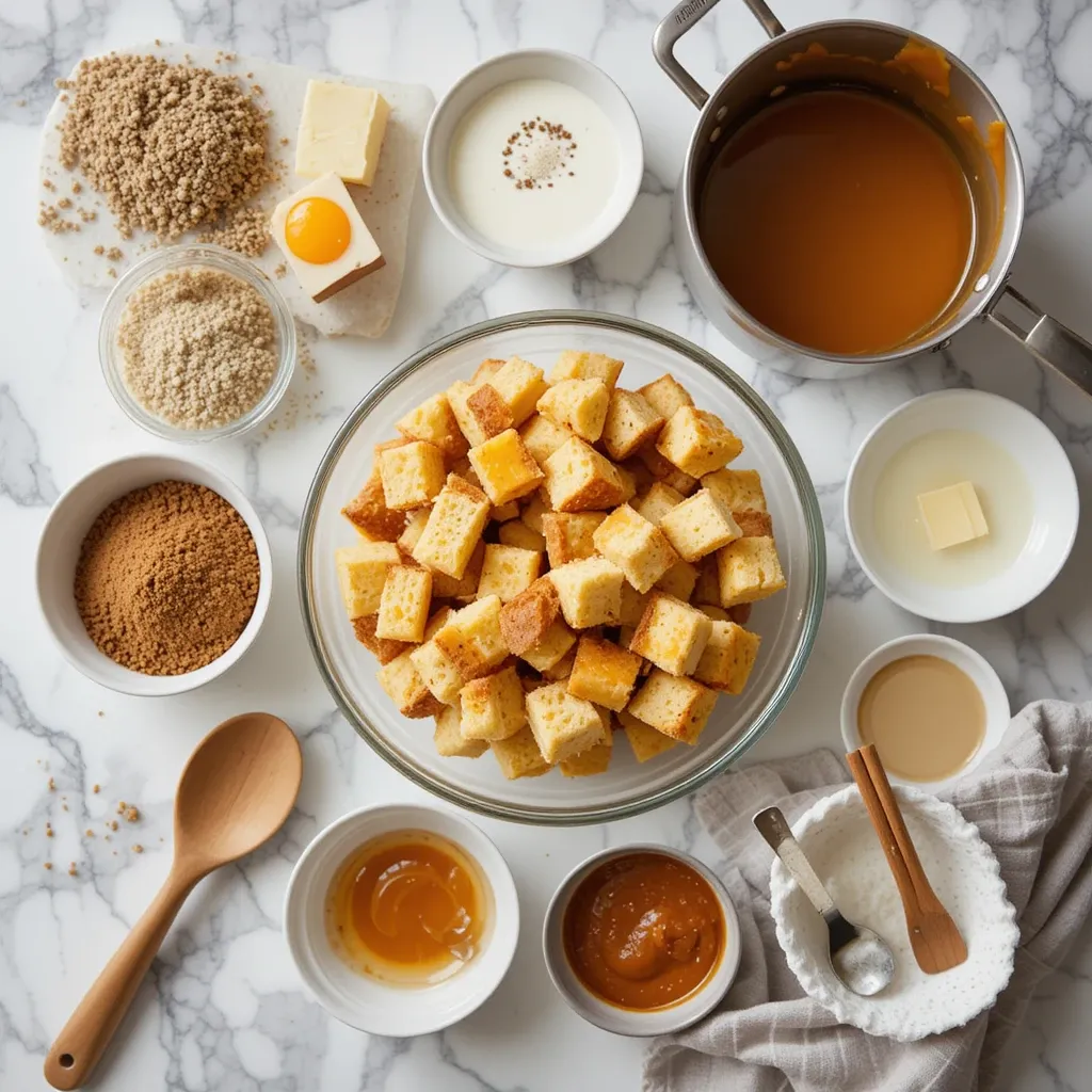 Pumpkin Bread Pudding with Caramel Sauce