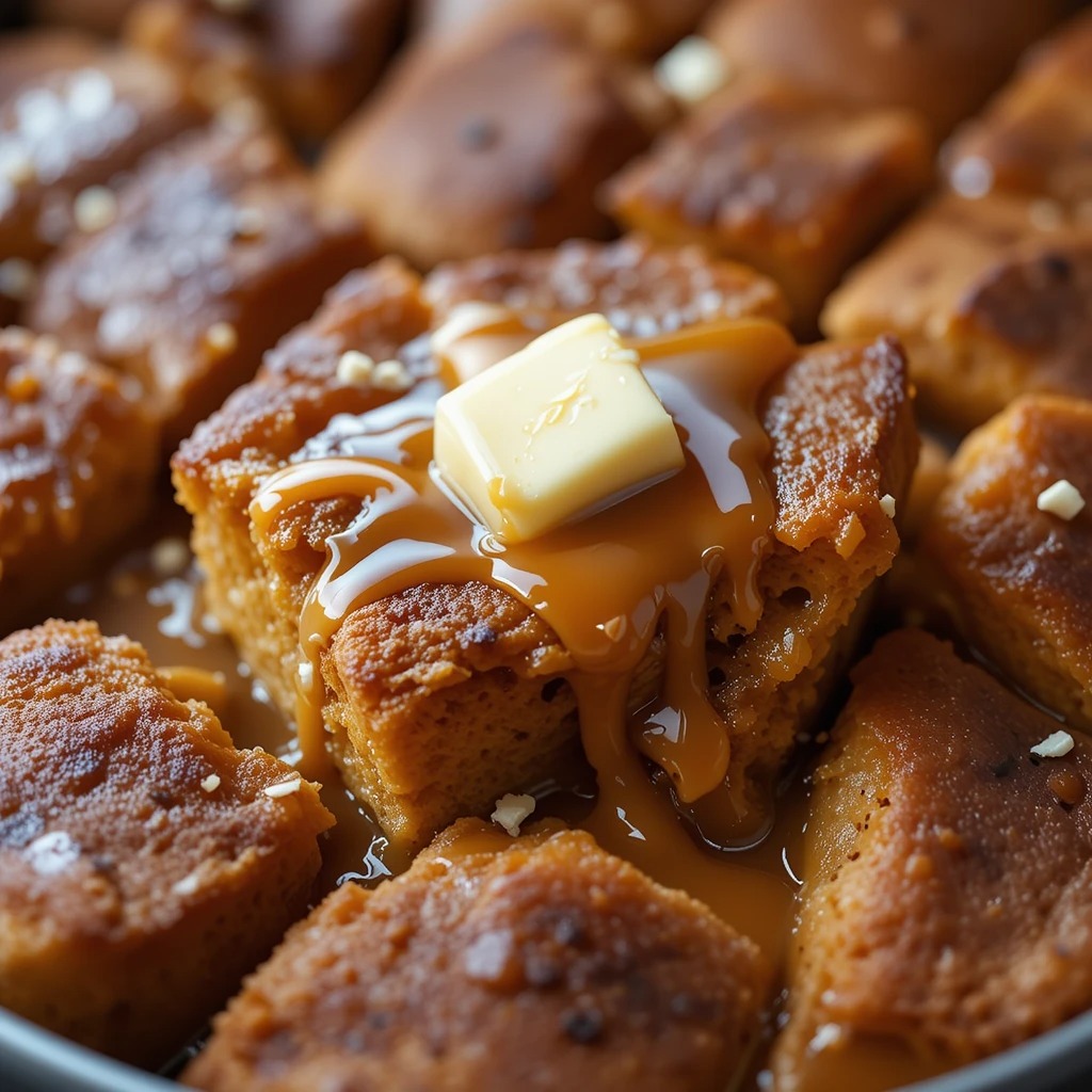 Pumpkin Bread Pudding with Caramel Sauce