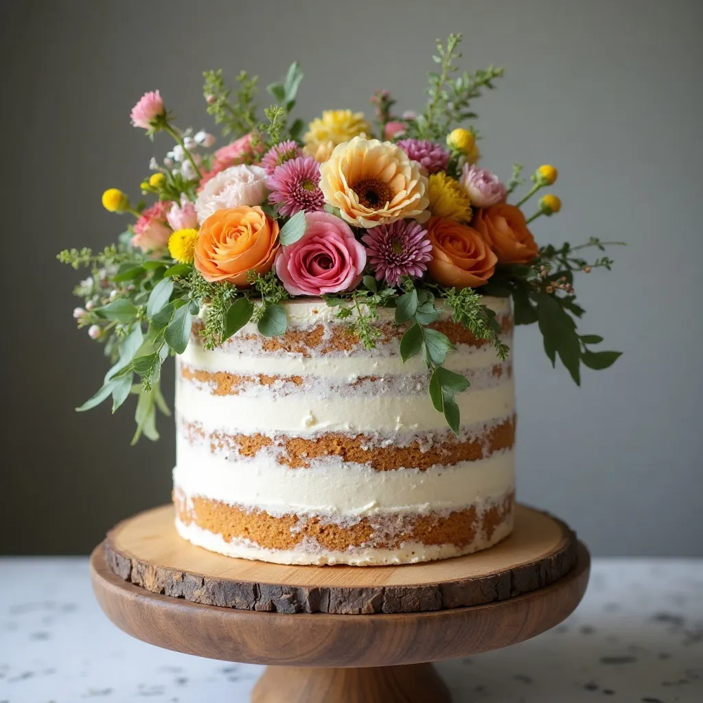 Rustic Semi-Naked Cake with Garden Florals