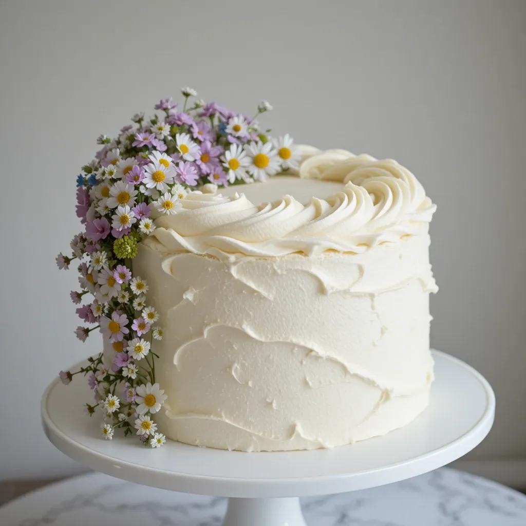 Whipped Cream Cake with Delicate Wildflower Clusters